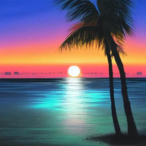 Image similar to insanely detailed vapor wave 2 1 savage miami sunset anime