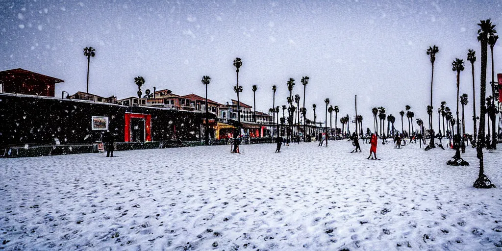 Image similar to venice beach in the snow, photograph,