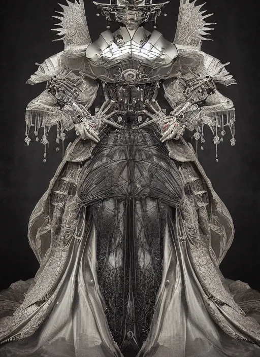 Image similar to old wetplate daguerreotype frame portrait of a futuristic silver armored geisha emperor district 9 cyborg, fractal, intricate, elegant, highly detailed, subsurface scattering, by jheronimus bosch and greg rutkowski and louis jacques mande daguerre