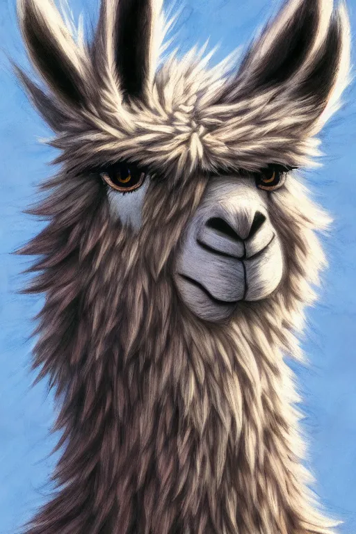 Image similar to Highly detailed anime, wild fluffy llama portrait, studio Ghibli, Makoto Shinkai,