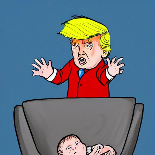 Image similar to donald trump as a baby in time out political cartoon