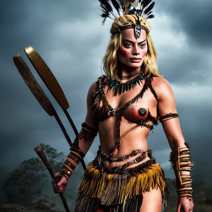 Image similar to full length portrait photograph of a margot robbie as an amazon warrior, Extremely detailed. 8k