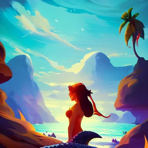 Image similar to painting mermaid treasure on sea of thieves game avatar hero smooth face median photoshop filter cutout vector, behance hd by jesper ejsing, by rhads, makoto shinkai and lois van baarle, ilya kuvshinov, rossdraws global illumination