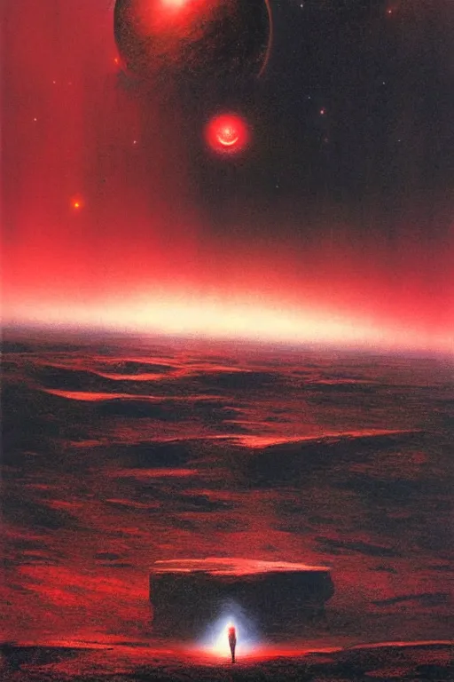 Image similar to emissary mountain space by arthur haas and bruce pennington and john schoenherr, cinematic matte painting, red lasers, photo realism, dark monochrome color palate, rule of thirds