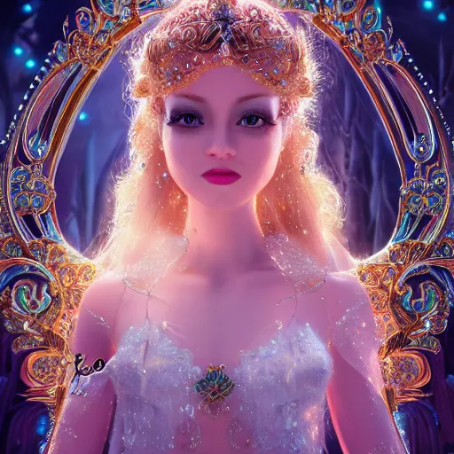 Image similar to portrait of fairy princess, glowing, ornate and intricate jewelry, jaw dropping beauty, glowing background lighting, white accent lighting, hyper detailed, fairy tale, 4 k octane render