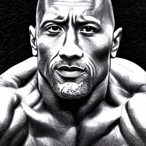 Image similar to dwayne johnson, detailed, pen and ink, stippling