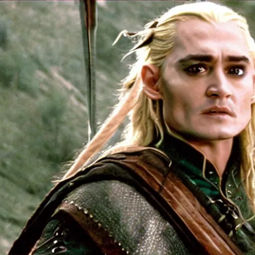 Image similar to A still of Johnny Depp as Legolas in Lord of the Rings (2001)