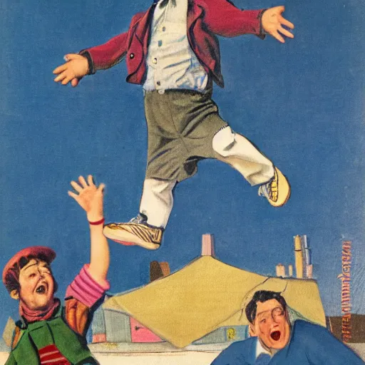 Prompt: a parson russell jumping in the air, children's illustration