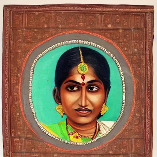 Image similar to realistic painting of a women from maharashtra in saree from 2 0 th century making chapati