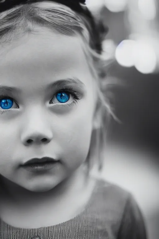 Image similar to canon, 30mm, bokeh, photograph of a little girl with blue eyes