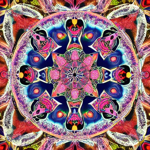 Image similar to A mandala of cats, hyper detailed, psychedelic