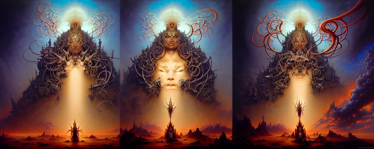 Image similar to the armies of heaven and hell, fantasy character portrait made of fractals facing each other, ultra realistic, wide angle, intricate details, the fifth element artifacts, highly detailed by peter mohrbacher, hajime sorayama, wayne barlowe, boris vallejo, aaron horkey, gaston bussiere, craig mullins