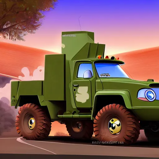 Image similar to HIMARS, Cars Pixar movie, cartoon, digital art