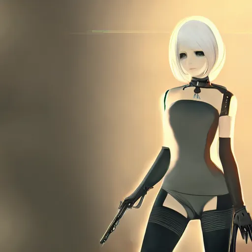 Image similar to portrait of 2B nier automata wearing skin tight clothes screenshot from the video game Half life 2 digital art trending on Artstation, CGSociety