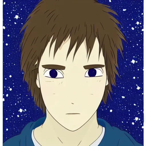 Image similar to Spirited away dark blonde guy with blue eyes in space