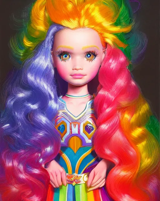 Image similar to rainbow brite portrait | highly detailed | very intricate | symmetrical | whimsical and magical | soft cinematic lighting | award - winning | closeup portrait | barbie doll | painted by donato giancola and mandy jurgens and ross tran | pastel color palette | featured on artstation