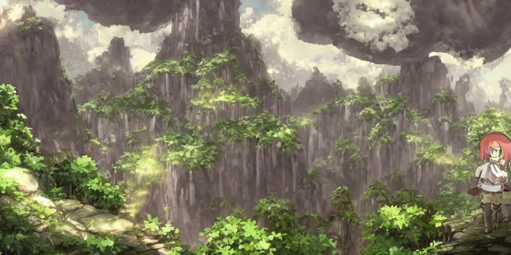 Image similar to made in abyss landscape style