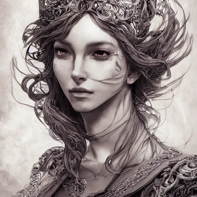 Image similar to the portrait of the lawful evil sorceress personified as an absurdly beautiful, graceful, elegant, sophisticated, mature woman, an ultrafine hyperdetailed illustration by kim jung gi, irakli nadar, intricate linework, bright colors, octopath traveler, final fantasy, unreal engine 5 highly rendered, global illumination, radiant light, detailed and intricate environment