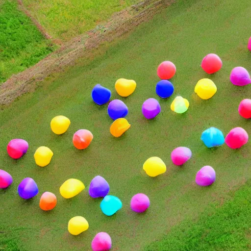 Image similar to a farmer of colorful blobs made of translucent slime trapping them and putting them in a pen