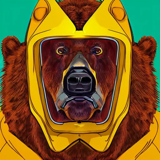 Image similar to portrait of bear beast-man wearing a hazmat suit, digital art, concept art, highly detailed, sharp focus