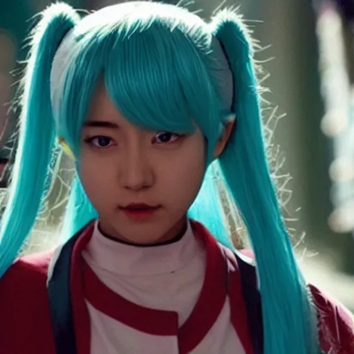 Image similar to a live - action still of hatsune miku in the sopranos ( 1 9 9 7 )