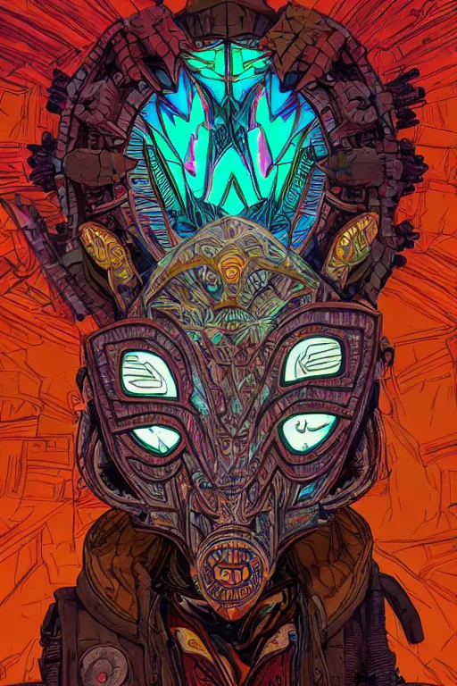 Image similar to totem animal tribal chaman vodoo mask feather gemstone plant global illumination ray tracing hdr that looks like it is from borderlands and by feng zhu and loish and laurie greasley, victo ngai, andreas rocha, john harris radiating a glowing aura