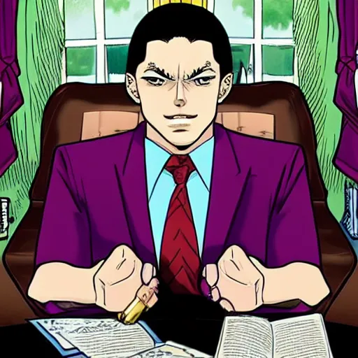 Image similar to funny valentine in the oval office, jojo, manga