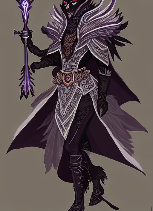 Image similar to raven warlock, wind magic, exquisite details, full body character design, dungeons and dragons white background, by studio muti