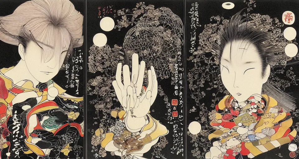 Image similar to the two complementary forces that make up all aspects and phenomena of life, by Yoshitaka Amano,