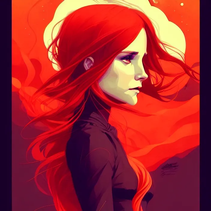 Image similar to style artgerm, joshua middleton, conrad roset, beautiful kristen bell with dark red dress, very long orange hair, symmetrical face, symmetrical eyes, fire powers fire swirling, detailed, volcano setting, cinematic lighting