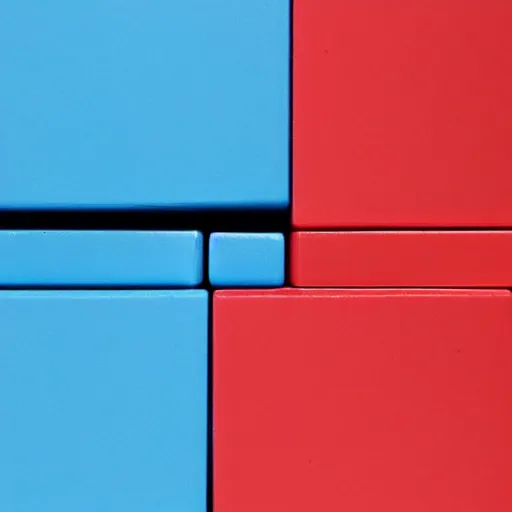 Image similar to ( ( red cube ) high, top, up ), ( ( blue cube ) low, under, down ), separated by a gap