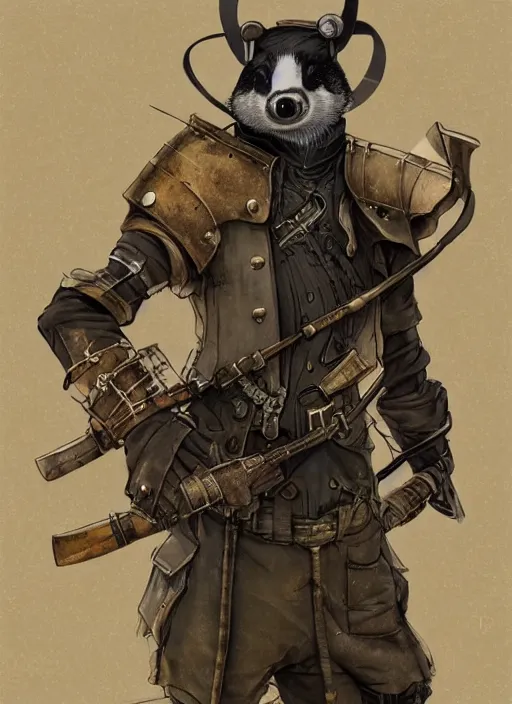 Image similar to a dieselpunk character digital illustration of an anthropomorphic badger warrior, by victo ngai, by stephen gammell, by george ault, by jack gaughan, artstation