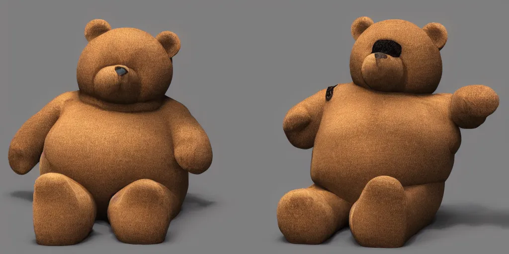 Prompt: morbidly obese teddy bear detective, realistic fantasy render