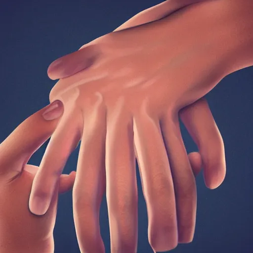 Image similar to hands of a woman and a man seen from the side, fingertips gently touching, romantic, hyper realistic digital art, dreamily atmosphere