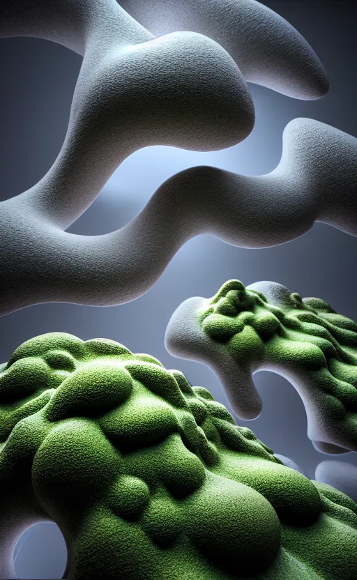 Image similar to highly detailed ultra sharp 3 d render cinematic composition of a smooth ceramic porcelain biomorphic magnolia stone nebula fluid fractal sci - fi surreal architecture landscape, granite, metallic, magnesium, marble, moss and lichen, vincent callebaut composition, mamou - mani, archviz, beautiful lighting, 8 k, unreal engine, hdr,