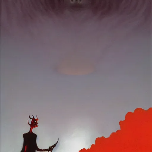 Prompt: Full body photo of asmodeus, he has eyes of fire, he is looking straight to the camera, he has a glow coming from him, she is getting illuminated by lava, behind is an ancient hellscap, Edward Hopper and James Gilleard, Zdzislaw Beksinski, Mark Ryden highly detailed