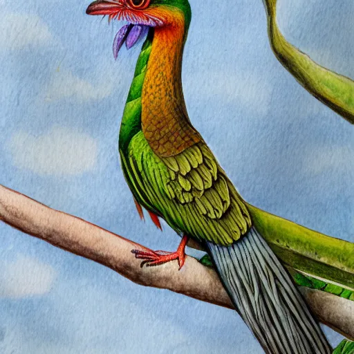 Prompt: A detailed painting of a male Resplendant Quetzal on a white bacground, watercolour, white matte