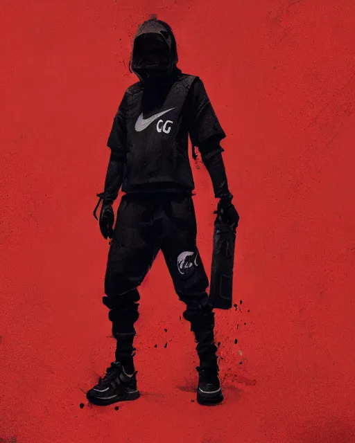 Image similar to Medium shot of a character wearing Nike ACG+Acronym+Riot Division in the style of greg rutkowski