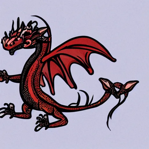 Image similar to very cute small dragon with well-designed head and four legs, logo, ink