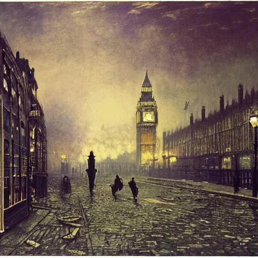 Image similar to the London Blitz, artwork by John Atkinson Grimshaw