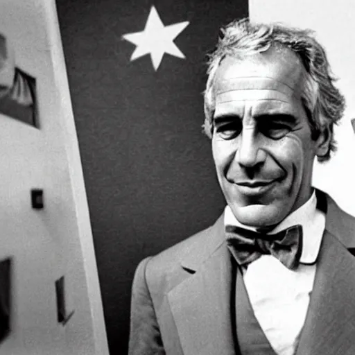 Image similar to photo of jeffrey epstein as willy wonka, 1 9 8 0 s, wide angle,