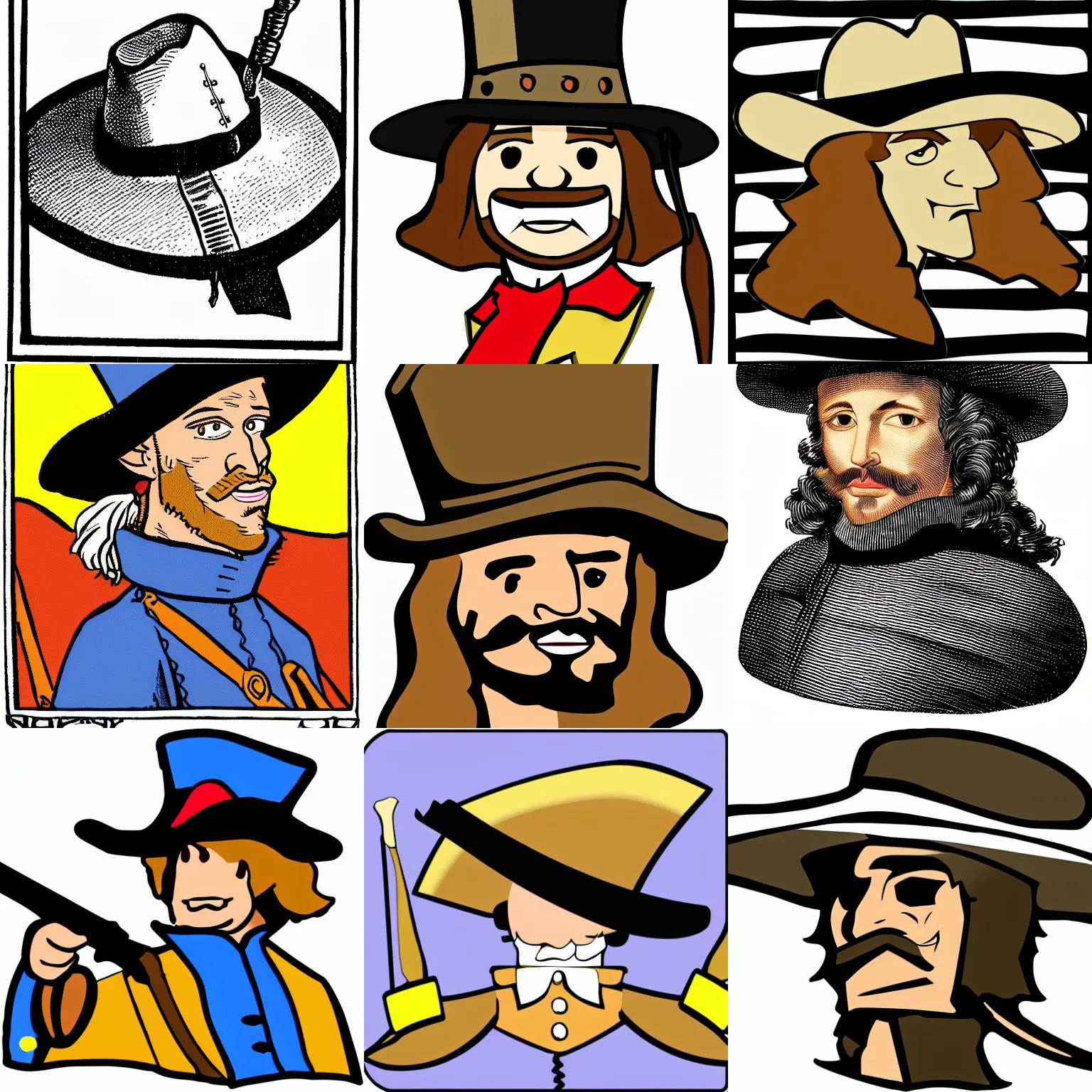 Prompt: musketeer hat. cartoon. clip art.