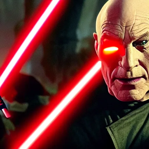 Image similar to captain picard has a lightsaber duel with darth maul, The Next Generation Episode Screen Capture