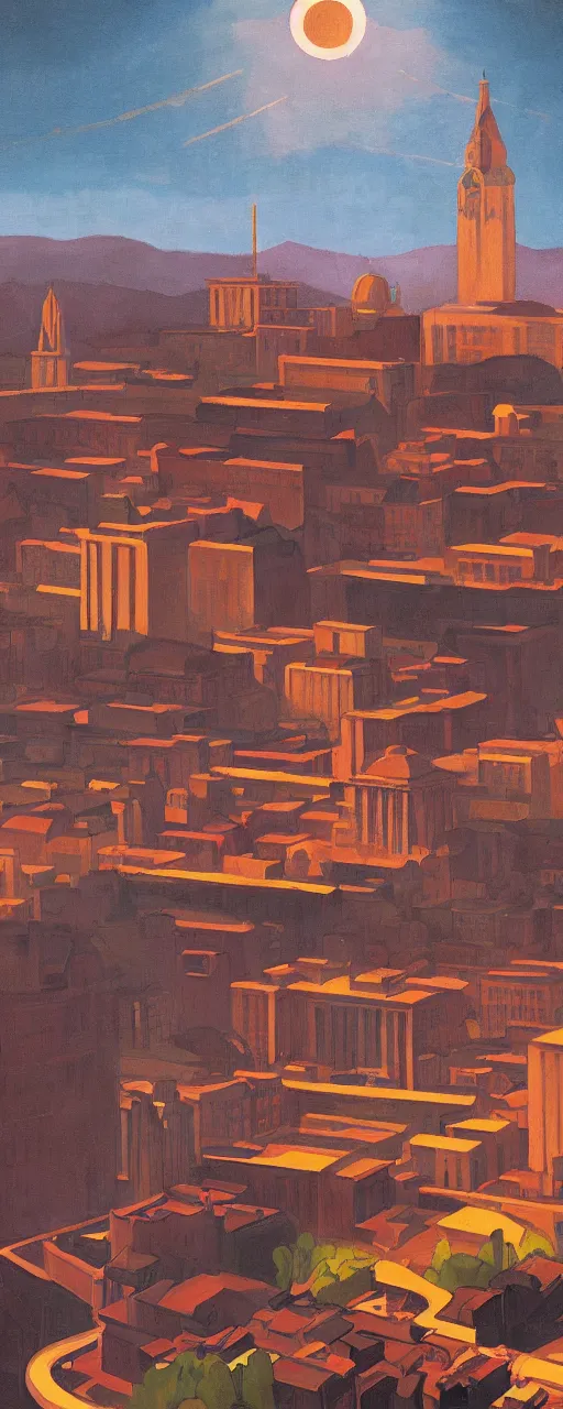 Image similar to Downtown Knoxville, dramatic cinematic lighting, rich colors, golden age illustration, by Sylvain Sarrailh and Nicholas Roerich and Ludwig Deutsch and April Gornik