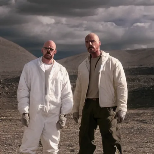 Prompt: Walter white and Jesse Pinkman working with Dwayne the rock johnson