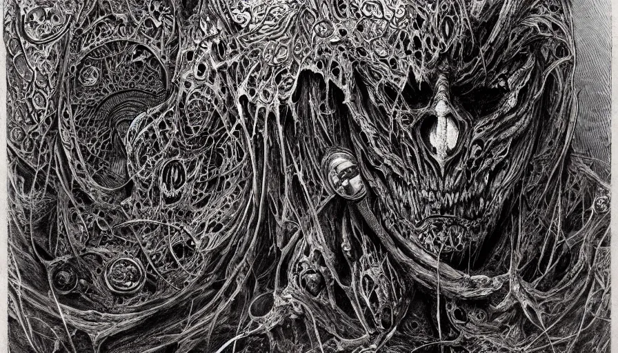 Image similar to Scorn themed drawing of unholy darkness black metal logo concept, intricate artwork by H.R. Giger, Johnatan Wayshak, Zdizslaw Beksinski, Ayami Kojima, Amano, Karol Bak, Moebius, and Mark Brooks, Neo-Gothic, gothic, rich deep colors, art by Takato Yamamoto, masterpiece, face by Artgerm, very coherent artwork, cinematic, hyper realism, high detail, octane render, unreal engine, 8k, High contrast, golden ratio, trending on cgsociety