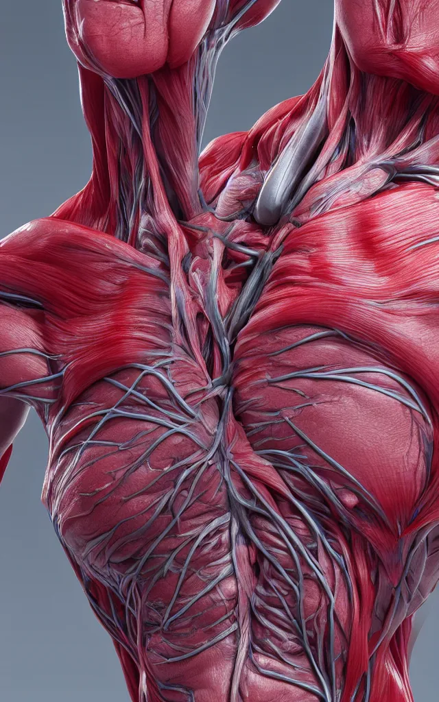 Image similar to intricated scientific medical 3d animation of the muscles and veins of a bat 3d octane render