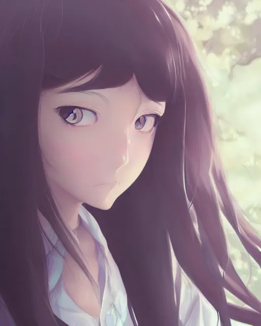 Image similar to a portrait of a teenage girl, moe, kawaii, pretty, lovely, detailed face, digital art by makoto shinkai