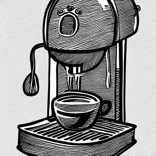 Image similar to espresso machine, coffee, hand drawn, engraved vector, by alexanderpokusay