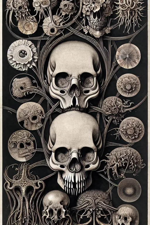 Image similar to art forms of nature by ernst haeckel, memento mori by arthur rackham, ornate antique porcelain beautiful skull mask, ultrasharp, photorealistic, hyperdetailed, octane render, polished, art nouveau, neo - gothic, gothic, intricate ornamental organic filigree, art nouveau botanicals, art forms of nature by ernst haeckel, horizontal symmetry, symbolist, visionary